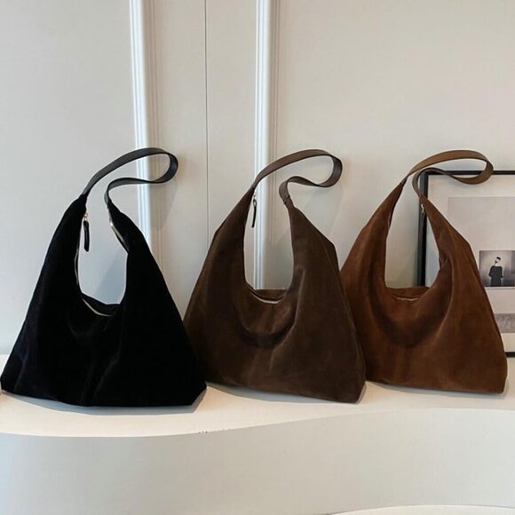 Suede Tote Bag for Women Compact Zipper Crossbody Travel College Purse - Picture 7 of 7